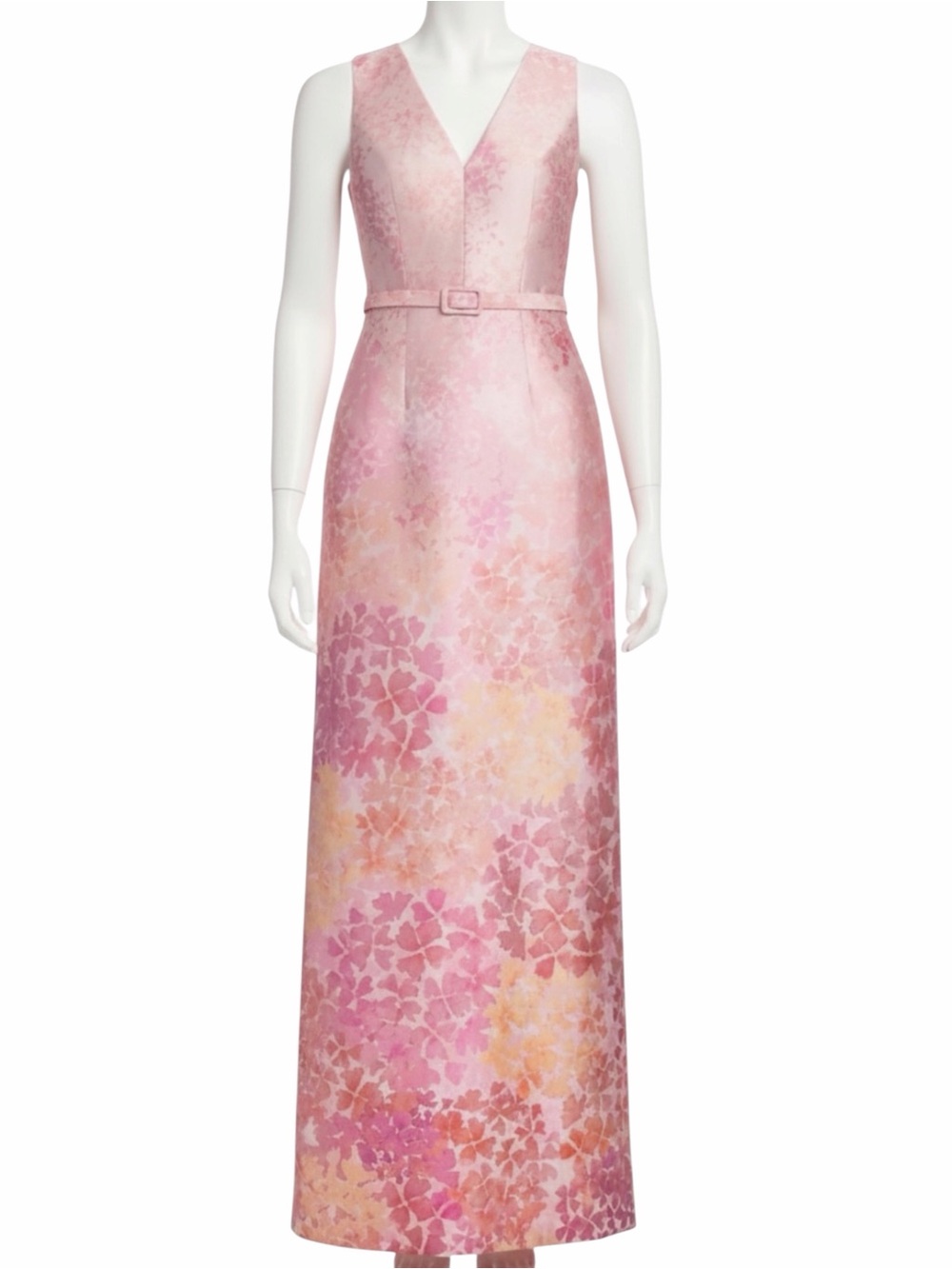 SACHIN BABI Adellyn Women’s V-Neck Pink Floral Print Column Evening Maxi Gown - Picture 11 of 15